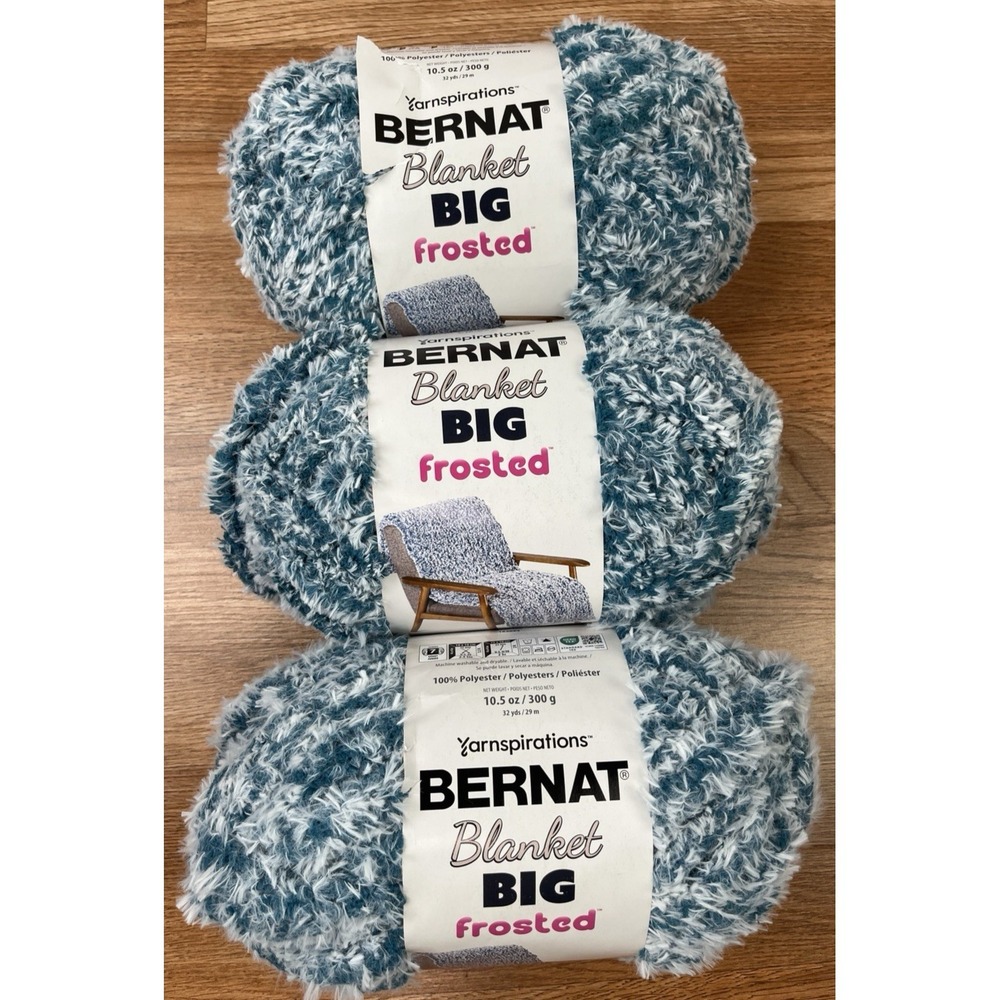 Lot of 3 Bernat Blanket Big Yarn Frosted Blue Lagoon 54008, Size 7 Jumbo NEW